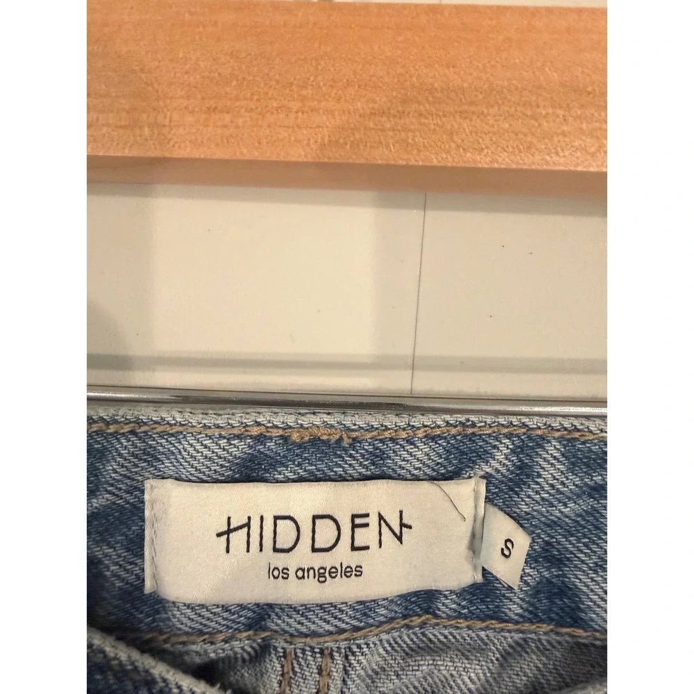 Hidden Los Angeles Asymmetric Crossover Denim Mini Skirt Light Wash Distressed S